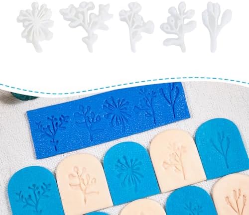 Xaekicr Polymer Clay Molds – 5PCS Botanical Texture Stamps with Flower & Leaf Patterns, Clay Cutters and Tools for Polymer Clay Jewelry and DIY Earring Crafts by Xaekicr