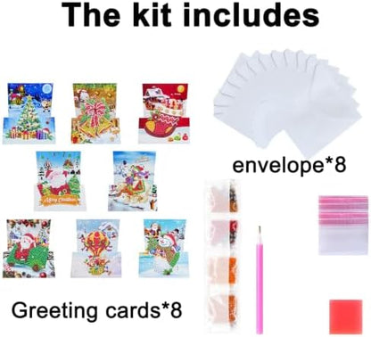 8PCS 3D Christmas DIY Greeting Card Kits with Envelopes Diamond Art Greeting Cards Diamond Art Cards Kits for Adults DIY Crafts Family Friend Gifts - Image 6