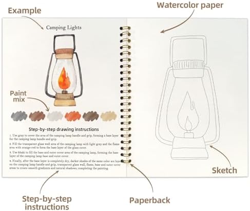 Watercolor Workbook, Water Coloring Book, 12 Different Patterns of Original DIY Designs, 18 Colors Watercolor Paint Set, Beginner-Friendly Watercolor Workbooks (Camping), Perfect Gifts for Adults - Image 3