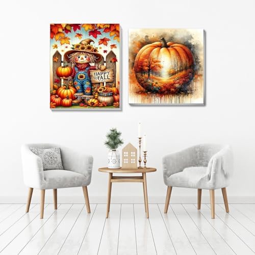 2 pack Fall Pumpkin Paint by Numbers Kit for Adults Beginner With Framed,Scarecrow Easy Adult Paint by Number Kits on Canvas DIY Painting for Beginners Art by Numbers for Home Wall Decor 10x12 Inch - Image 7