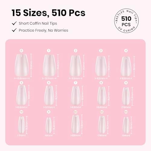 Beetles Nail Art Kit, 510pcs 15 Sizes Gel Nail Tips Nail Art Brushes Set - Image 3