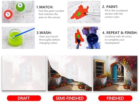 TUMOVO Paint by Numbers for Adults - Colorful Flowers Patio Spain Greece Acrylic Painting, Easy for Beginners, Watercolor for Home Decor, 16x20 Inch - Image 4