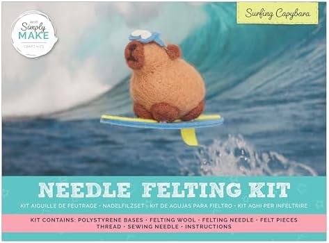 Simply Make Needle Felting Kit, Surfing Capybara, Needle Felting Kit with Felting Needles and Felting Wool, Ideal Needle Felting Kits for Beginners, Fun DIY Craft Kit by Simply+MAKE