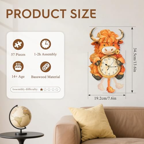 3D Puzzles for Adults Highland Cow Puzzle Clock Adult Crafts - Image 2