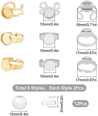 SUNNYCLUE 1 Box 24Pcs 3 Style 10mm Cabochon Ring Blanks Stainless Steel Blank Rings Adjustable Rings Bulk Flat Round Ring Settings Glass Cabochons Ring Bases for jewellery Making Women Adult DIY Craft - Image 2