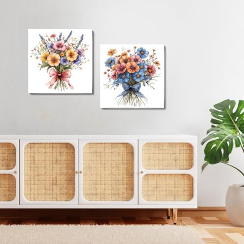 TCDZMYGS 2 Pack Flowers Paint by Numbers Kit for Adults Beginner,Easy Paint by Number Kits with Frame,DIY Acrylic Oil Painting by Numbers for Home Wall Decor 9.8 x 9.8 inch - Image 2