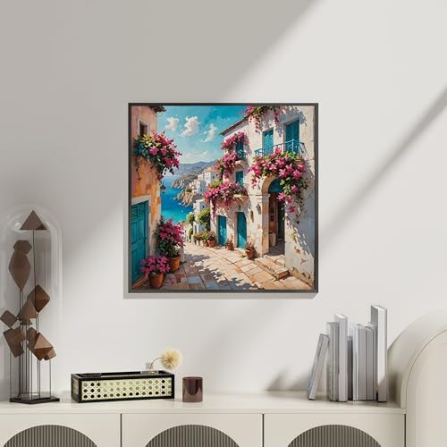 5DDIYART Flowers Scenery Town Paint by Numbers for Adults Beginner, Paint by Number Kits on Canvas, Paint by Easy Acrylic Painting Home Wall Decor 15.7x15.7 inch - Image 4