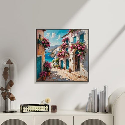 5DDIYART Flowers Scenery Town Paint by Numbers for Adults Beginner, Paint by Number Kits on Canvas, Paint by Easy Acrylic Painting Home Wall Decor 15.7x15.7 inch - Image 4