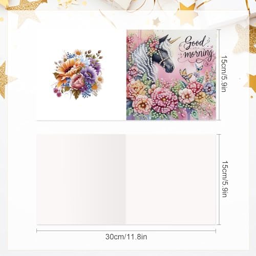 LazyFold 6Pcs DIY Diamond Art Painting Greeting Cards with Envelopes, White Horse All Occasion Note Card Kit for Women, Handmade Thank You Birthday Friendship Cards Gift - Image 2