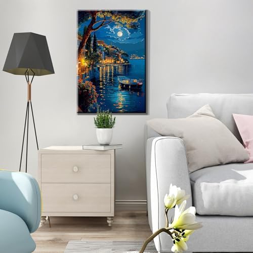 JOOZ Paint by Numbers Kit for Adults with Frame, Moon Paint by Number with Easel, DIY Town Lake Boat Paint by Numbers Landscape for Home Wall Decor 8 x 12 Inch - Image 5