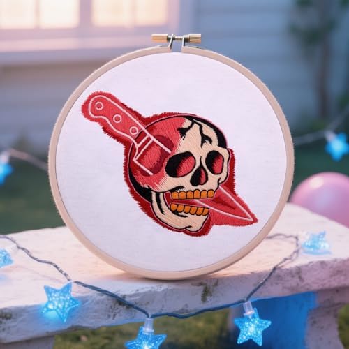 Halloween Punk Embroidery Kits for Beginners Adults, Blood Skull Embroidery Starter Kits, Halloween Cross Stitch Kits for Beginners Adults Hobbies for Women, Embroidery Fabric, Hoop and Video Tutorial - Image 3