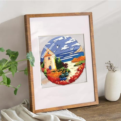 FONNUY Embroidery Kit for Beginners, Boho Nature Landscape Pre-Stamped Pattern Kits for Adults with Hoop, Easy to Follow Color Thread Needlework, 8'' Hoop (Beach House) - Image 3
