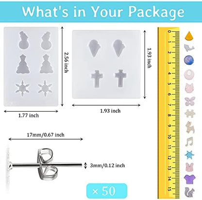 Geiserailie 22 Pieces Stud Earrings Resin Moulds Tiny Jewelry Silicone Jewelry Epoxy Casting Moulds with Stainless Steel Ear Studs and Earring Backs for Resin DIY Jewelry Making Supplies - Image 2