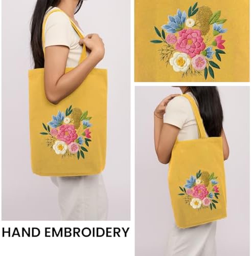 CREAWONDER Canvas Tote Bag Embroidery Kit with Pattern for Beginners, Arts and DIY Embroidery Crafts Kits for Adults, Include Instructions, Embroidery Hoops, Color Threads and Tool - Image 2