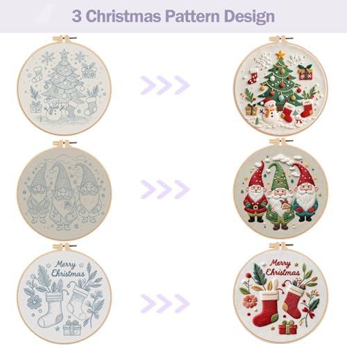 Offizon Christmas Embroidery Kit for Beginners, 3 PCS Starter Cross Stitches, Winter Santa Handicrafts, Merry Chistmas - Image 3
