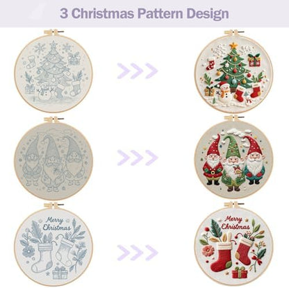Offizon Christmas Embroidery Kit for Beginners, 3 PCS Starter Cross Stitches, Winter Santa Handicrafts, Merry Chistmas - Image 3
