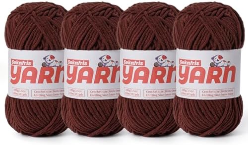 4 Pack Plush Chunky Chenille Yarn for Crocheting, Soft Fluffy Velvet Yarn for Crocheting Amigurumi, Fuzzy Baby Blanket Knitting 400g/524yds Bulky(4 Dark Coffee) by Sekafris