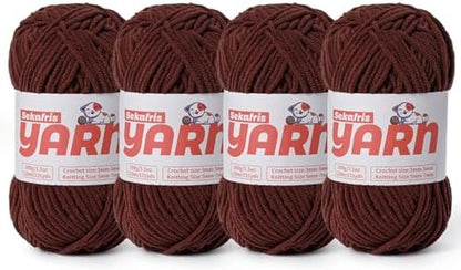 4 Pack Plush Chunky Chenille Yarn for Crocheting, Soft Fluffy Velvet Yarn for Crocheting Amigurumi, Fuzzy Baby Blanket Knitting 400g/524yds Bulky(4 Dark Coffee) by Sekafris
