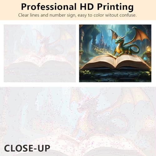 Rebotipy Mysterious Open Book and Dragon Paint by Numbers Adult Canvas Kit - Image 5