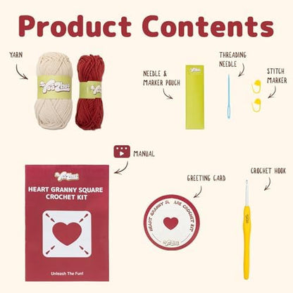 Yeezhee Crochet Kit for Beginners, Granny Square Starter Kit with Step-by-Step Video Tutorials, Knitting Kit for Adults & Teens Including Yarn, Crochet Hook, Heart - Image 4