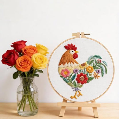 Herdiese Embroidery Kit for Beginners & Adults, Rooster Flower Cross Stitch - Image 5
