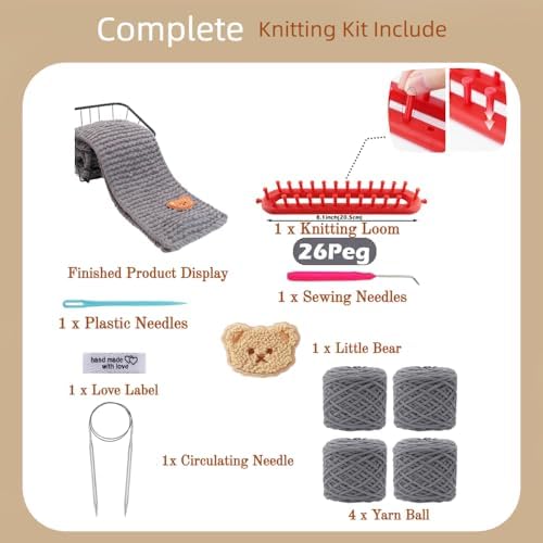 Yarniss Knitting Loom Kits，Knitting Scarf Kits with Gray Yarn - Image 2
