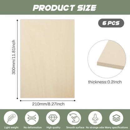 6 Pack Plywood Sheets, 8" x 11.8"x 0.2" Basswood Sheets - Image 2