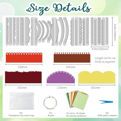 Artistic Lace Cutting Die 6 Styles Lace Trim Die Cuts Stencils with 15 Scrapbook Paper Pads & Tweezers, All-in-One Craft Kit for DIY Scrapbooking Birthday Greeting Card Album Photo Decor - Image 2