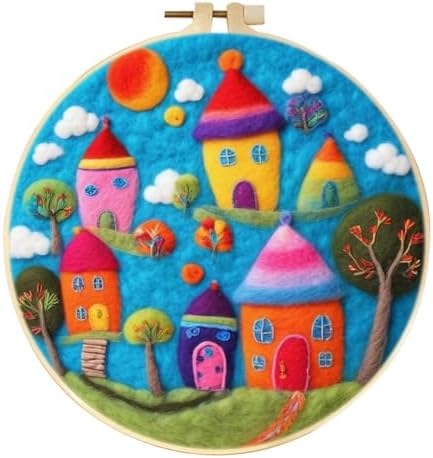 CaptainCrafts Needle Felting Kit, Wool Felt Supplies, Embroidery Hoops, Wool Painting Tools Needle Felting Starter Kit for DIY Decoration (Colourful Little Houses) by CaptainCrafts