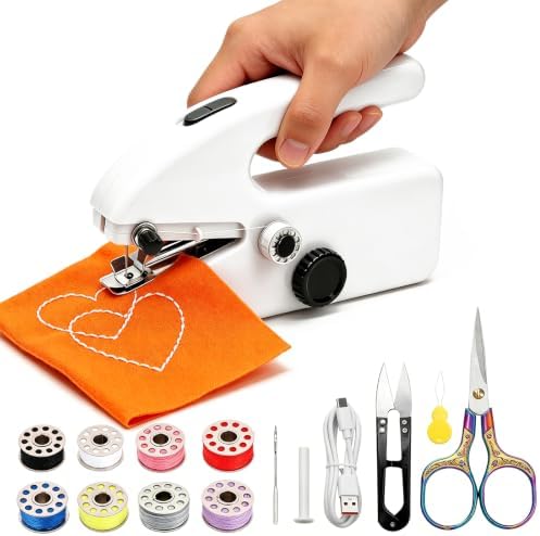 Hand Held Sewing Machine for Adults & Beginners, with a 15 PCS Basic Sewing Kit, Portable Mini Hand Sewing Machine, Dual Power (AC/DC) for Quick Repairs, DIY Projects on Clothes, Jeans, Home & Travel by AUREQILIN