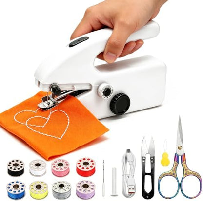 Hand Held Sewing Machine for Adults & Beginners, with a 15 PCS Basic Sewing Kit, Portable Mini Hand Sewing Machine, Dual Power (AC/DC) for Quick Repairs, DIY Projects on Clothes, Jeans, Home & Travel by AUREQILIN