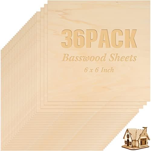 Riakrum Basswood Sheets Plywood Board Unfinished Wood Boards for Crafts for DIY Laser Projects Architectural Mini House Building Hobby Model Making(6 x 6 x 1/8 Inch,36) by Riakrum