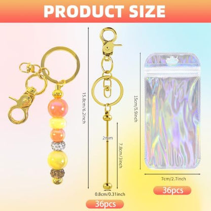 72 Pcs Beadable Keychains Bars bulk - 36 Gold DIY Metal Beaded Keychain Making Kit + 36 Bags Included, Bead Keychain Supplies,Blank Key Chain, Perfect for Women, Men, Mother's Day, Birthday Gift - Image 2