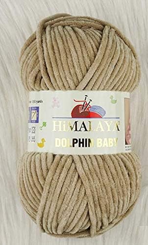 5 Skein/Pack Himalaya Dolphin Baby Chenille Yarn, Each Ball 100 gr (3.5 oz), 120 m (132 Yards), 100% Polyester, Super Bulky Baby Blanket Velvet Amigurumi Yarn, 80317 - Beige