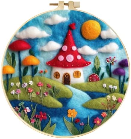 Zovylks Natural Landscape Needle Felting Kits Beginners, 7.9 Inch DIY Wool Felting Painting Starter Kit, Needle Felt Set for Home Decor with Foam Pad, Instructions (Mushroom House) by Unknown