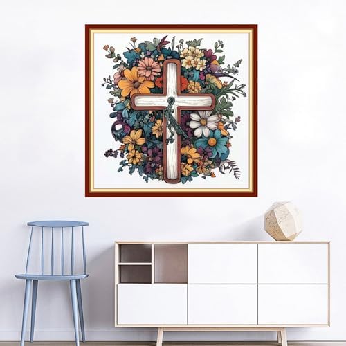 Joyhoor Cross Stitch Kits for Beginners Stamped Cross-Stitch Supplies Needlework preprint Embroidery Kits for Adults DIY Needlepoint Kits Embroidery Patterns 11CT-Cross Flowers 18x18 inchs - Image 2
