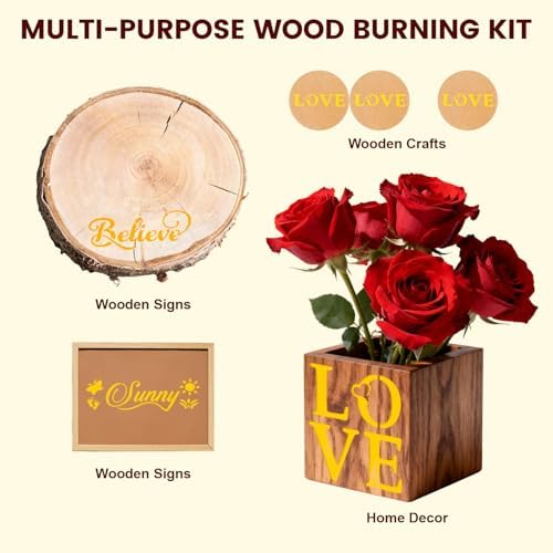 Wood Burning Marker Pen with 3 Inspirational Word Stencil- Pyrography Art Tool for Wood Crafting, PET Tips, DIY Woodburning Marker Kit for Beginners, Home Studio School Art Projects - Image 5