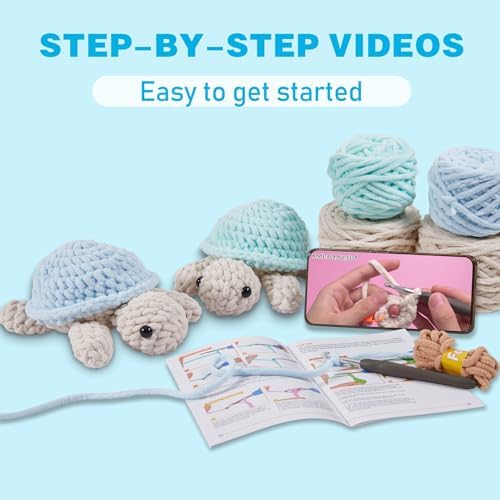 Eelexa Turtle Crochet Kit for Beginners, 2 Amigurumi Projects - Image 2