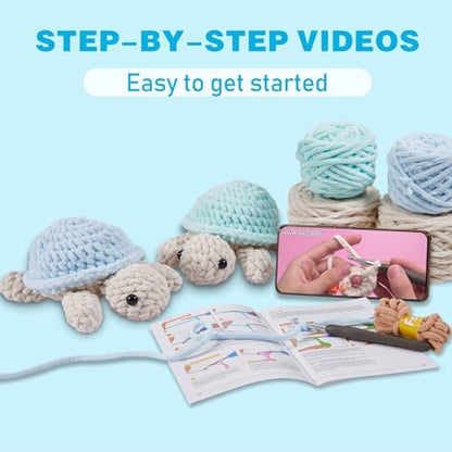 Eelexa Turtle Crochet Kit for Beginners, 2 Amigurumi Projects - Image 2