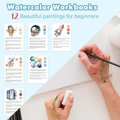 Space Theme Watercolor Workbook,Water Coloring Book with Designs on Premium Paper,12 Beginner Friendly Sketched Illustrations,Perfect for Gifting to Spark Creativity & Joy for Adults - Image 4
