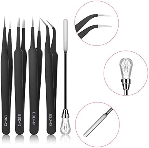 11 Pcs Resin Mold Tools Set Stirring Needle Spoon Tool Tweezers Precision Kit,Anti-Static Electronics Tweezers Set for Resin Art Crafts,Jewelry Making,DIY Silicone Epoxy Casting Resin Molds(White) - Image 7
