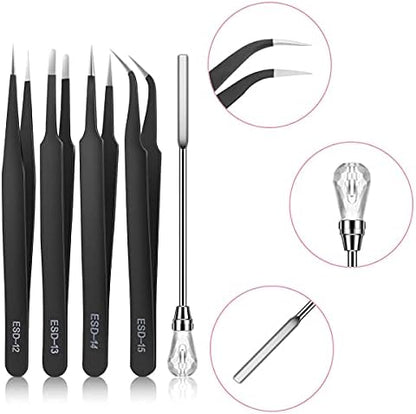 11 Pcs Resin Mold Tools Set Stirring Needle Spoon Tool Tweezers Precision Kit,Anti-Static Electronics Tweezers Set for Resin Art Crafts,Jewelry Making,DIY Silicone Epoxy Casting Resin Molds(White) - Image 7