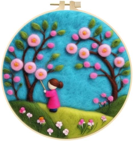 Eforcase Needle Felt Starter Set, Wool Felt Painting Needle Felting Kit, Felt Painting Kit for Adult Beginners Floral Animal Flowers Wool Needle Felt Set with Felt Needle, Picture Frame Home Decor by Eforcase