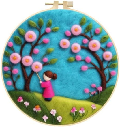 Eforcase Needle Felt Starter Set, Wool Felt Painting Needle Felting Kit, Felt Painting Kit for Adult Beginners Floral Animal Flowers Wool Needle Felt Set with Felt Needle, Picture Frame Home Decor by Eforcase