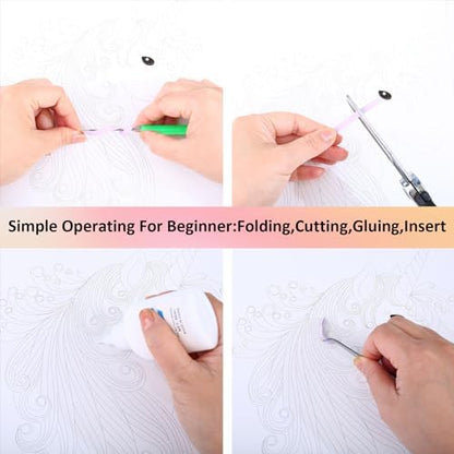 Ohmique Paper Quilling Kit - Paper Quilling Kit for Beginner Adults,DIY Set with Quilling Paper Strips 5mm, Filigree Paper Tools, 4 Patterns Flowers,Peacock,Unicon DIY Craft - Image 3