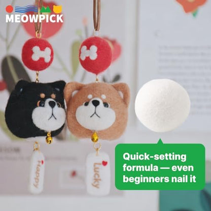 MeowPick Needle Felting Kit for Beginners, Shiba Inu DIY Wool Felting Tools Set, Complete Felting Supplies with Pre-Made Balls, Handmade Craft Gift for Keychain Car Ornament (Black Shiba) - Image 2