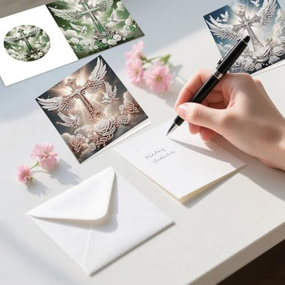 6 Pack Diamond Painting Greeting Cards with Envelopes, DIY 5D Diamond Art Card Kit Winged Cross Designs, 30x15cm Handmade Religious Cards Crafts for Spiritual Blessings and Faithful Greetings - Image 4