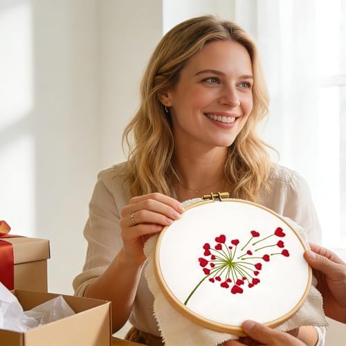 Lover Valentine's Embroidery Kits for Beginners Adults, Heart Shaped Hand Embroidery Kits, Cross Stitch Kits for Adult Anniversary Valentine's Gifts, Entire Set of Embroidery Supplies & Video Tutorial - Image 5