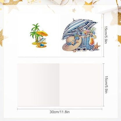 LazyFold 6Pcs DIY Diamond Art Painting Greeting Cards with Envelopes, Vacation Theme All Occasion Note Card Kit for Women, Handmade Thank You Birthday Friendship Cards Gift - Image 2