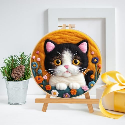 Dog Cat Owl Animals DIY Needle Felting Starter Kit Beginner Needle Felt Kit Photo Frame, Foam Mat, Wool Felt Painting with Tools Frame and Instructions for Beginners and Art Crafters, Style 4 - Image 2